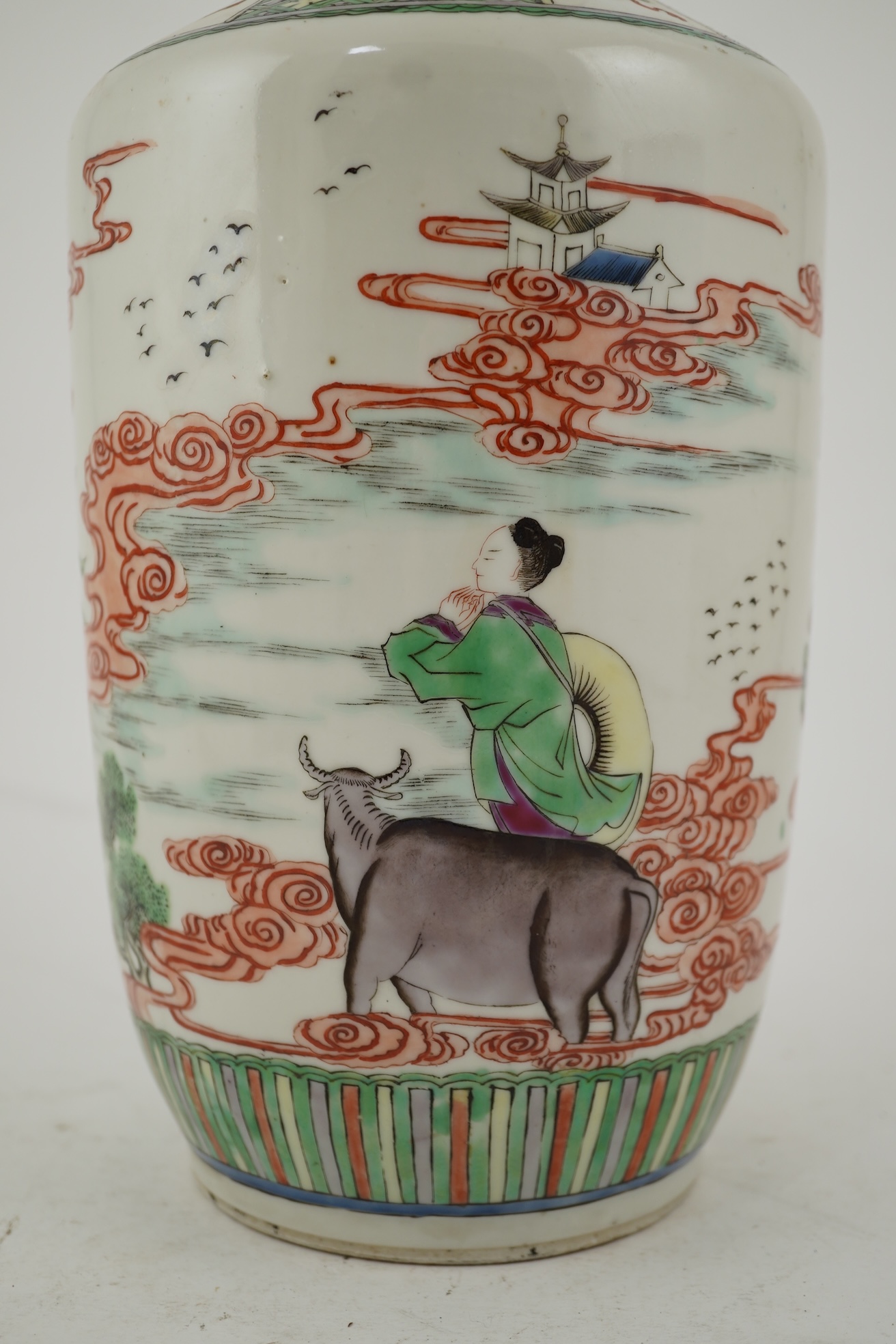 A Chinese famille rose rouleau vase, Kangxi mark, c.1900